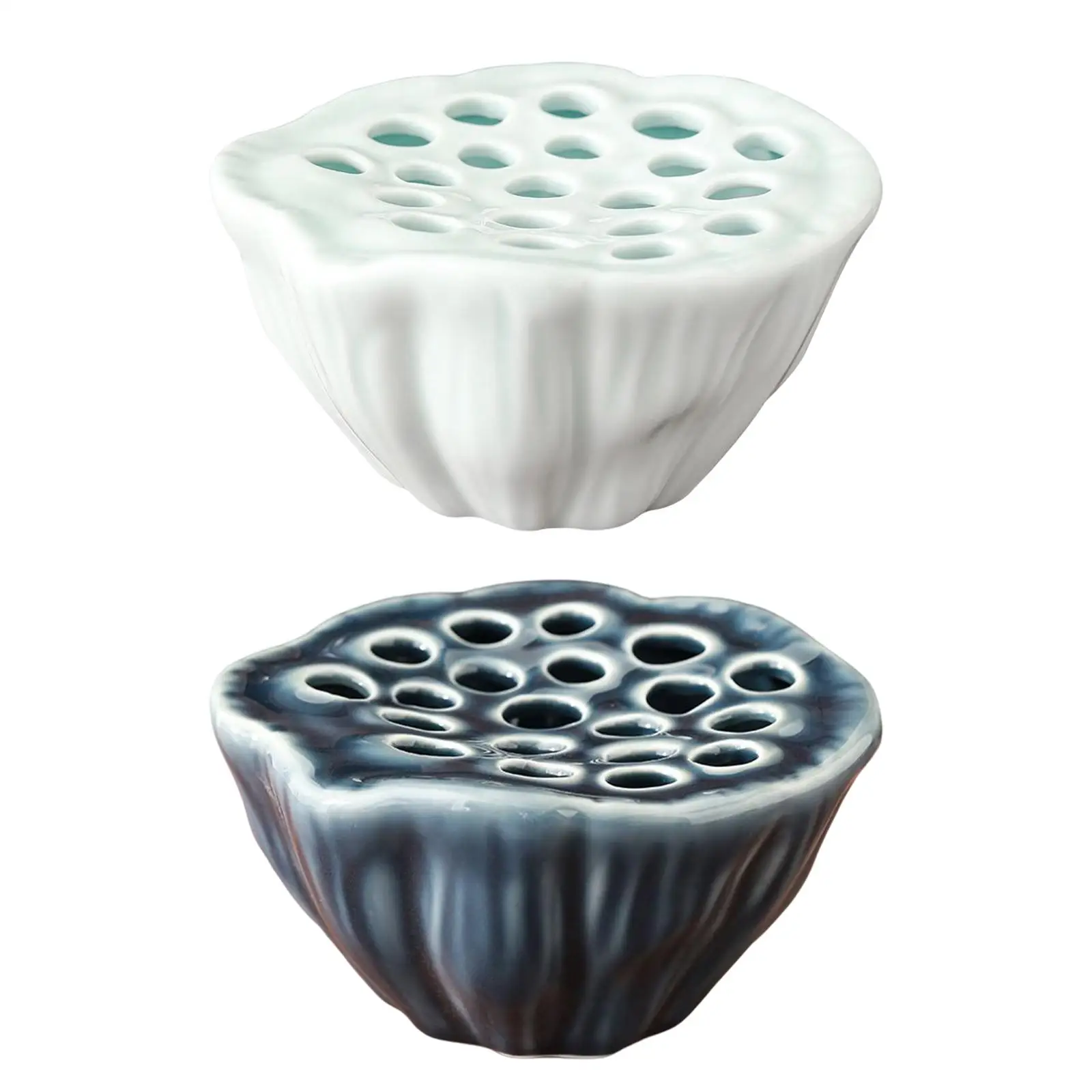 Chinese Lotus Pod Flower Vase Planter Pot Ceramic Flowerpot Flower Arrangement for Desk Living Room Shelf Tabletop Decoration