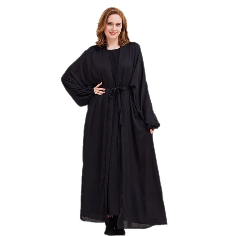 

2023 Spring Muslim Elegant Casual Comfortable Women's Suit Solid Color Dress With Loose Robe Lace Up Slim Fashion Two Piece 2XL