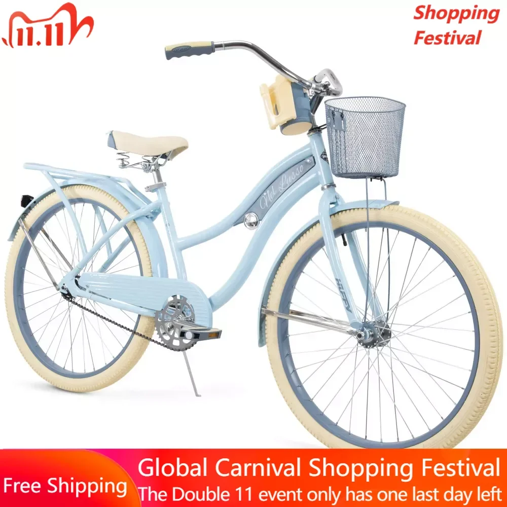 

Women's Bicycle Light Blue Bicycles Nel Lusso Classic Cruiser Bike With Perfect Fit Frame Mtb 26 Inch Mountain Cycling Sports