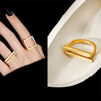 double flat bar ring geometric statement simple everyday urban jewelry for women men thick two line ring minimal adjustable