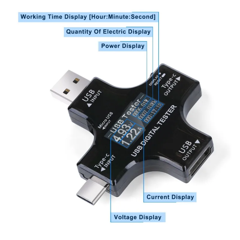 Цифровой вольтметр Type-C/USB тестер измерительное напряжение ток умный Амперметр