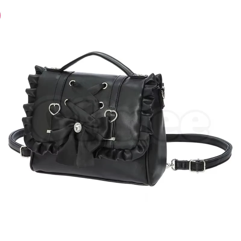 Фото Сумка Лолита из искусственной кожи Sweet School Pink Black Bag Elegant Bow Crossbody JK Shoulder Y2K Jirai Kei Bolsas Mujer Girls Women Bag №2