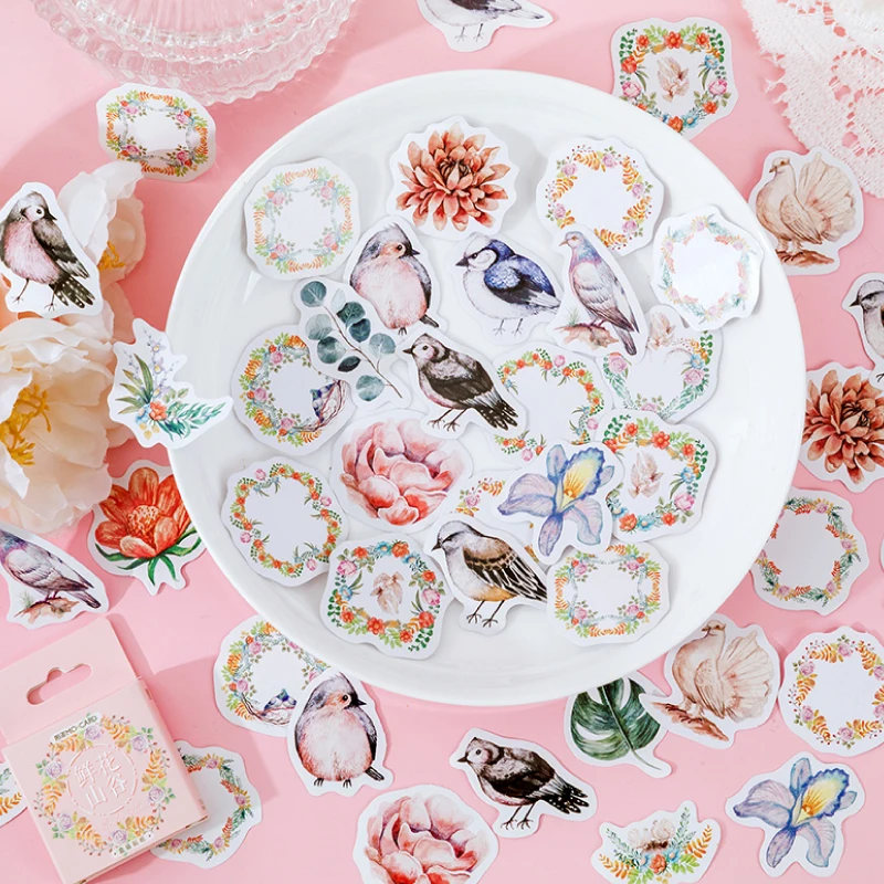 

46 шт. Стикеры для телефона с цветами и птицами s эстетическое Украшение Аксессуары для скрапбукинга стикеры хлопья канцелярские принадлежн...