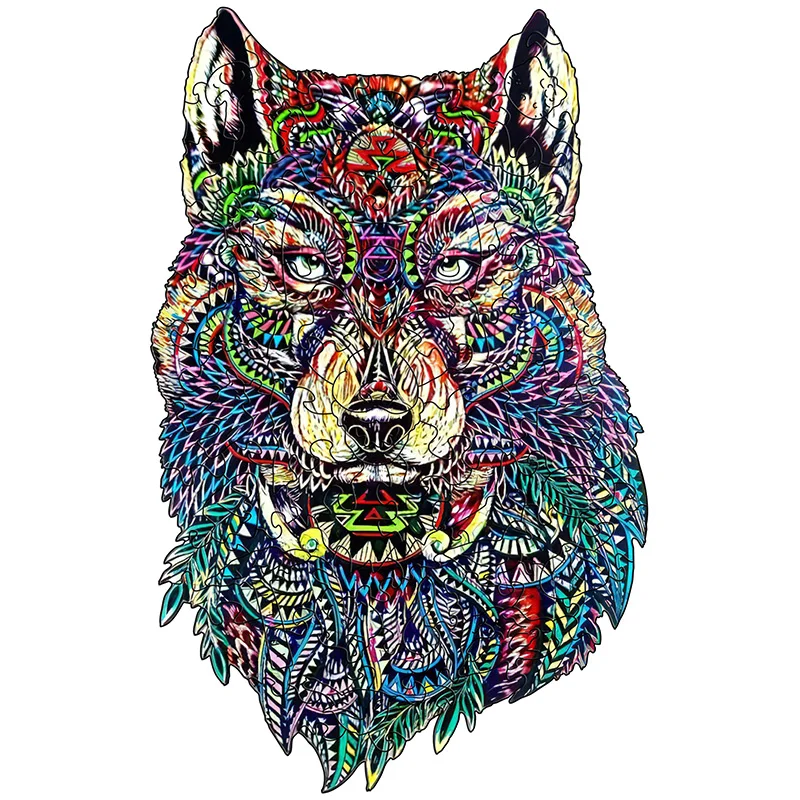 

Wolf Puzzle Montessori Jigsaw Drop Statues Animal Impossible 2D Wooden Puzzles for Kids Home Decoration Curiosity Toy Party Game