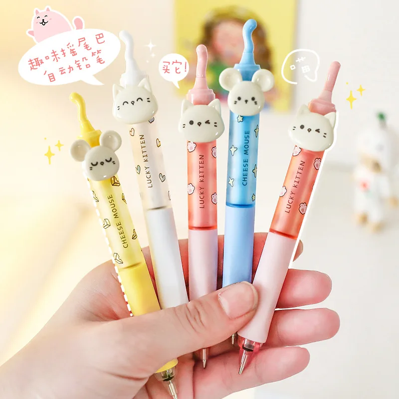 2 pcs/pack M&G 0.5mm Kawaii Cat&Mouse Mechanical Pencil Cute Pencil School Stationery Supplies Gift Cartoon Students Prize