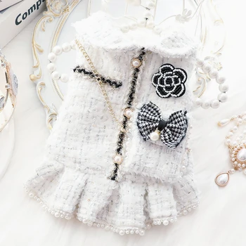 Pet Clothes Autumn Winter Princess Dress Cat Sweet Warm Skirt Small Dog Bowknot Sweater Puppy Fashion Coat Chihuahua Yorkshire 1
