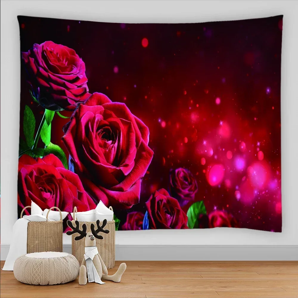 Romanticism Red Rose Tapestry 3D Flowers Wall Hanging Home Living Room Bedroom Decoration Kawaii Accessories Asthetic Tapiz