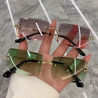 2021 new sunglasses rimless frameless rectangle shades gradient vintage fashion uv400 summer traveling sun glasses for women