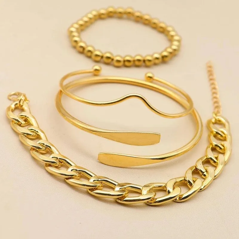 

European and American Bracelet for Women Trending Products Geometric Set New Chain 4-Piece Set Smooth Women's Fashion Bracelet