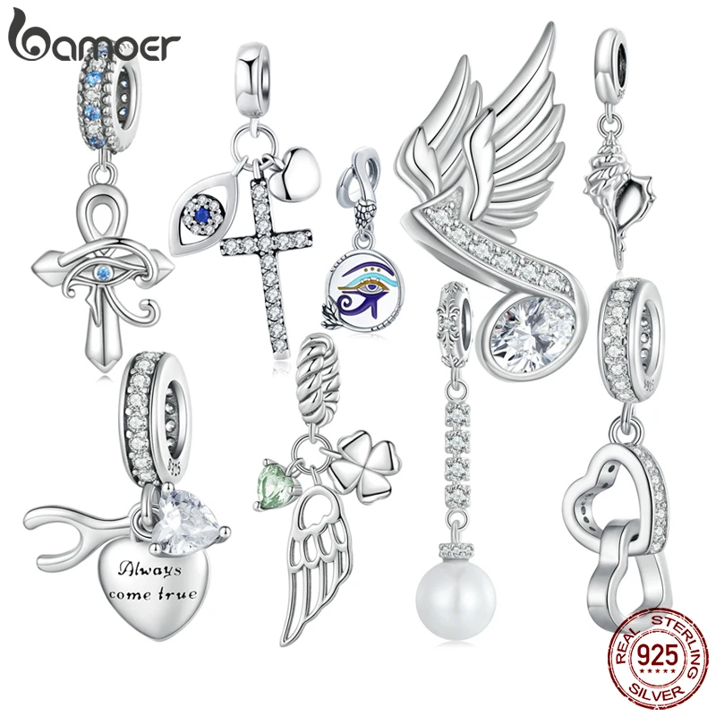 

Bamoer 925 Sterling Silver Cross Pendant fit for Women Original Bracelet & Bangle Fine Jewelery Eyes Charms DIY Making