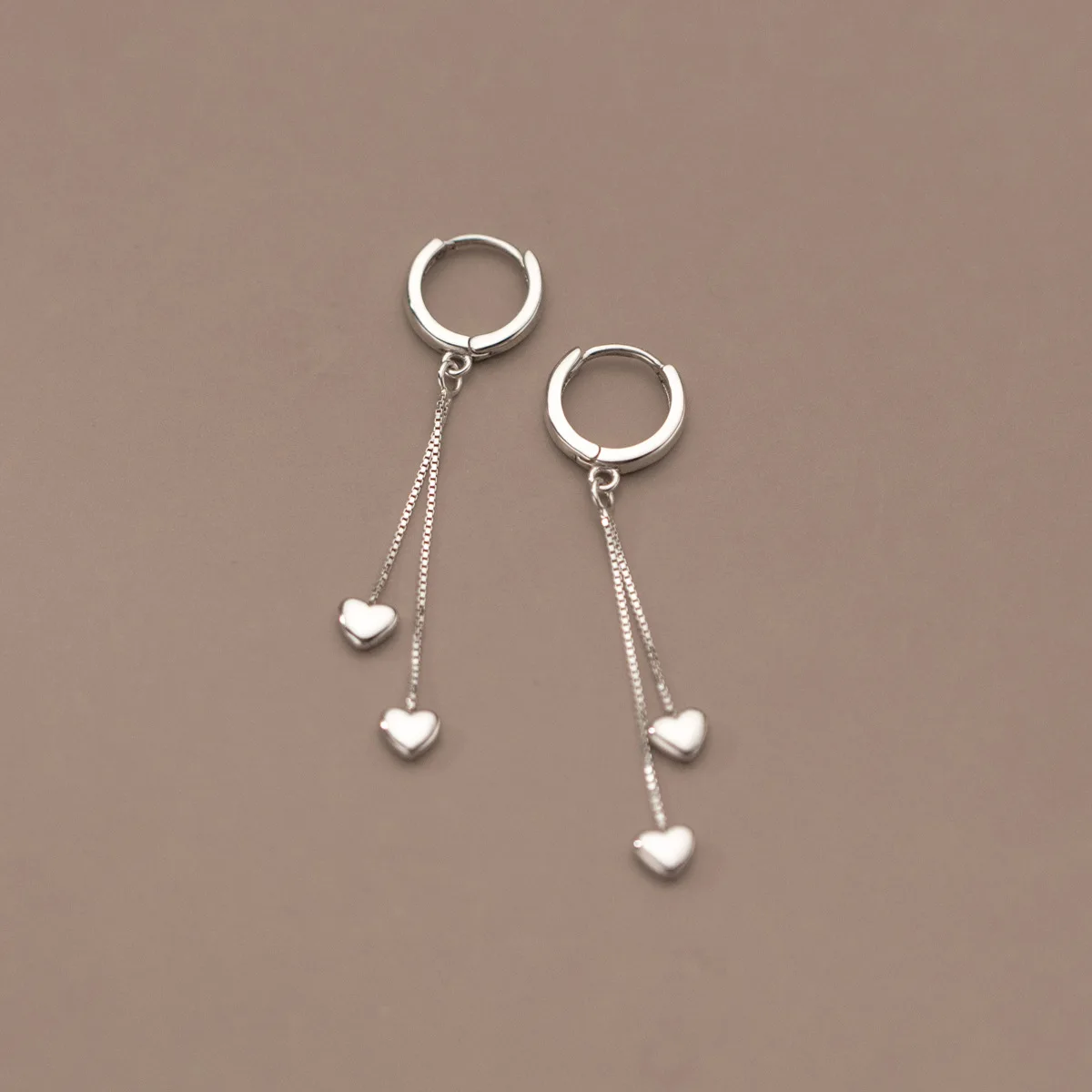 

Genuine 925 Sterling Silver Simple Love Heart Tassel Drop Earrings Ear Clips Hypoallergenic Jewelry for Women