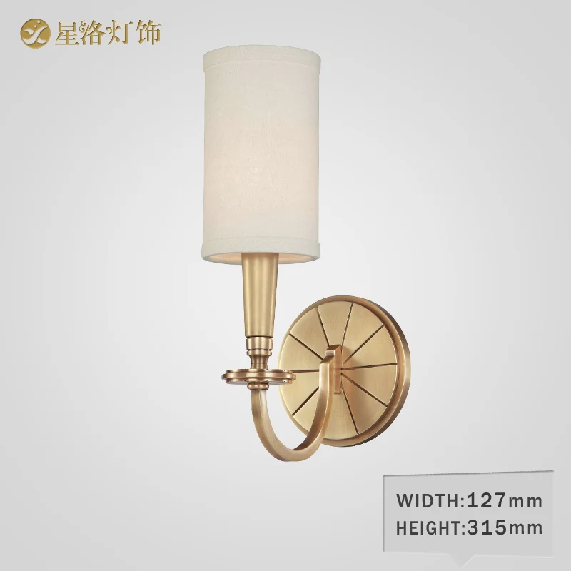 

TLL Copper Vintage Wall Lamp Bedside Study Living Room Brass Fabric Wall Lamp