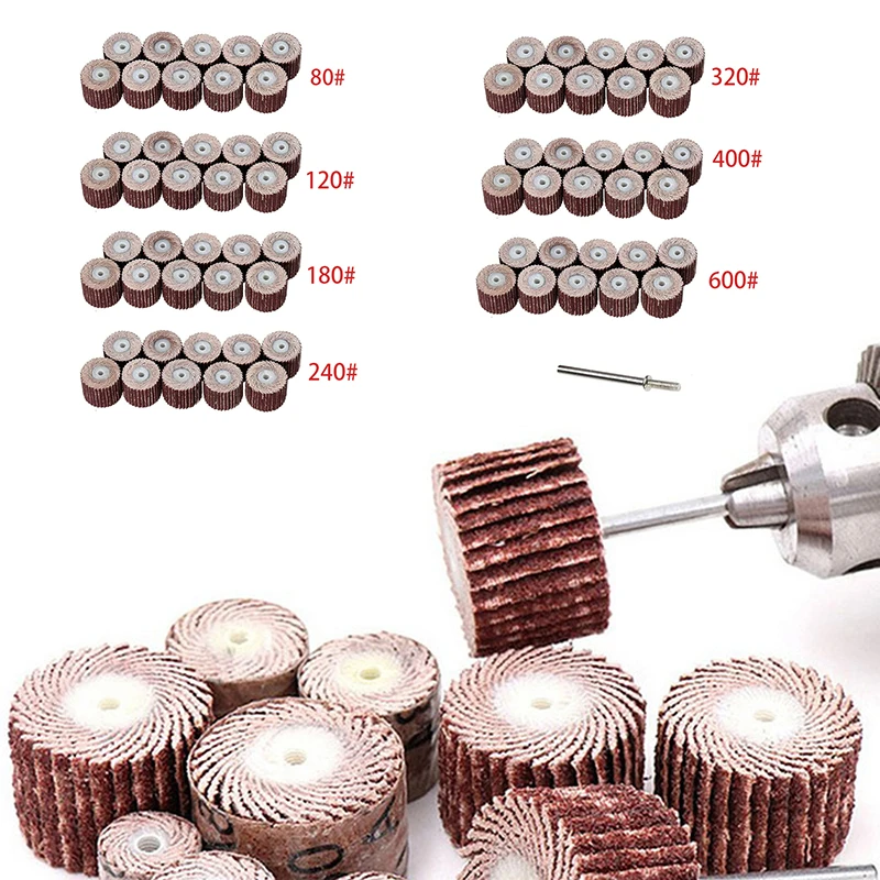 

70pcs 80-600Grit Sanding Flap Grinder Kit Mini Sanding Head Flap Polishing Wheel Discs with 7pcs 3mm Mandrels for Abarasive Tool
