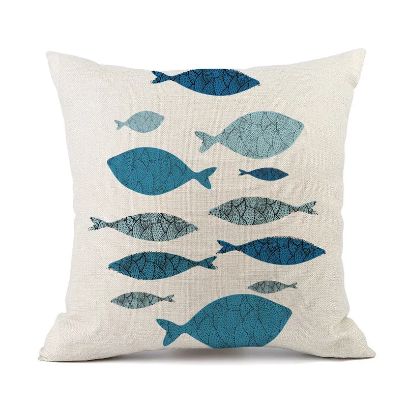 

Retro Chinese Style Simple Throw Pillow Cover Nordic Style Line Fish Print Pillowcase Cotton Linen Bed Decor Cushion Cover 45x45