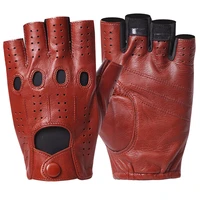 newest high quality semi finger genuine leather gloves mens thin section driving fingerless sheepskin gloves