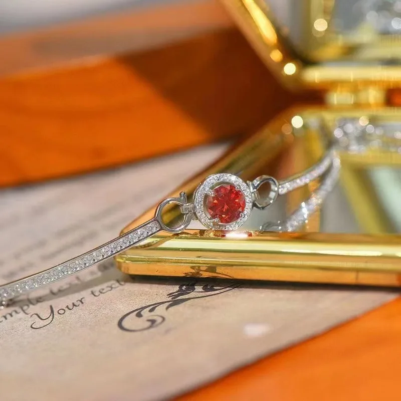Фото SACE GEMS GRA сертифицированный D VVS1 красный муассанит браслет для женщин модные вечерние украшения из стерлингового серебра 925 пробы с покрытием из белого золота №5
