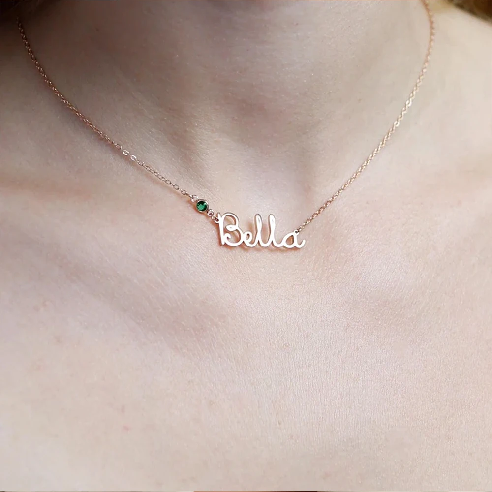 Women's Birth Stone Birthday Necklace Personalized Customized Name Crystal Necklace Stainless Steel women Jewelry Birthday Gift