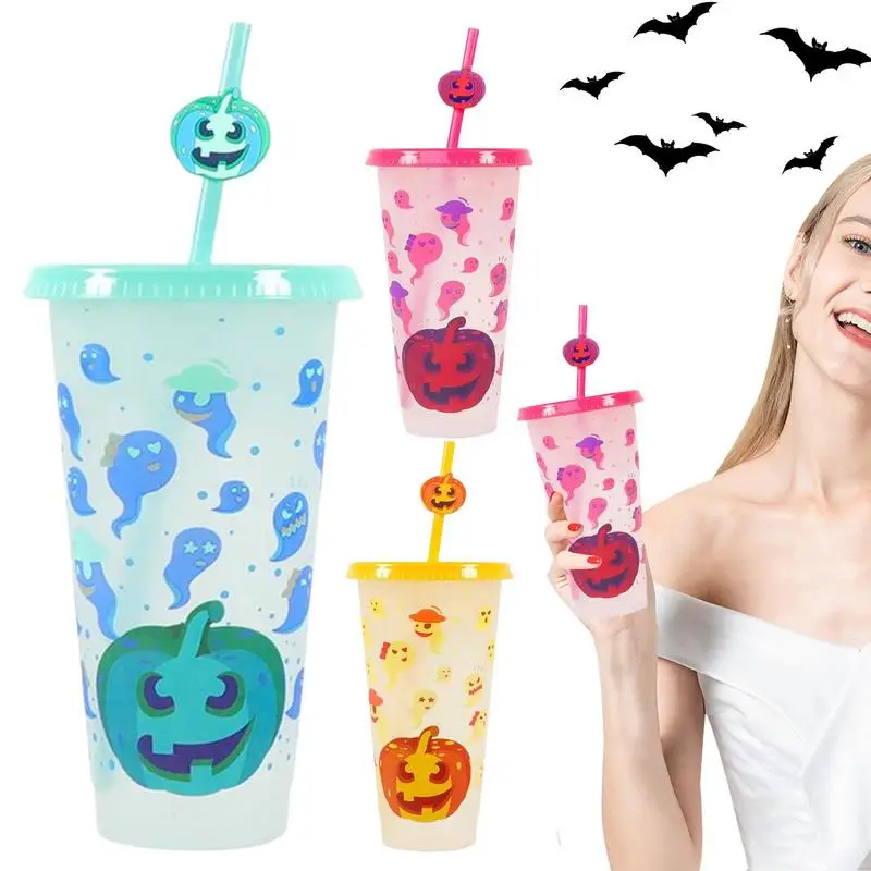 

Halloween Color Changing Cups 3pcs Tumblers With Lids And Straws 24oz Party Cup Iced Cold Drinking Cup Thick Tumbler With Lid