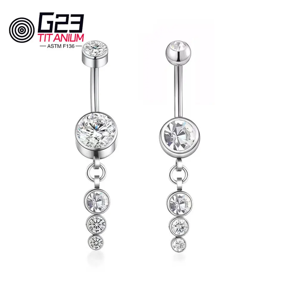 

G23 ASTM F136 Titanium Belly Button Rings Round CZ Zircon Navel Piercing Sexy Belly Rings Body Piercing Ombligo Navel Rings