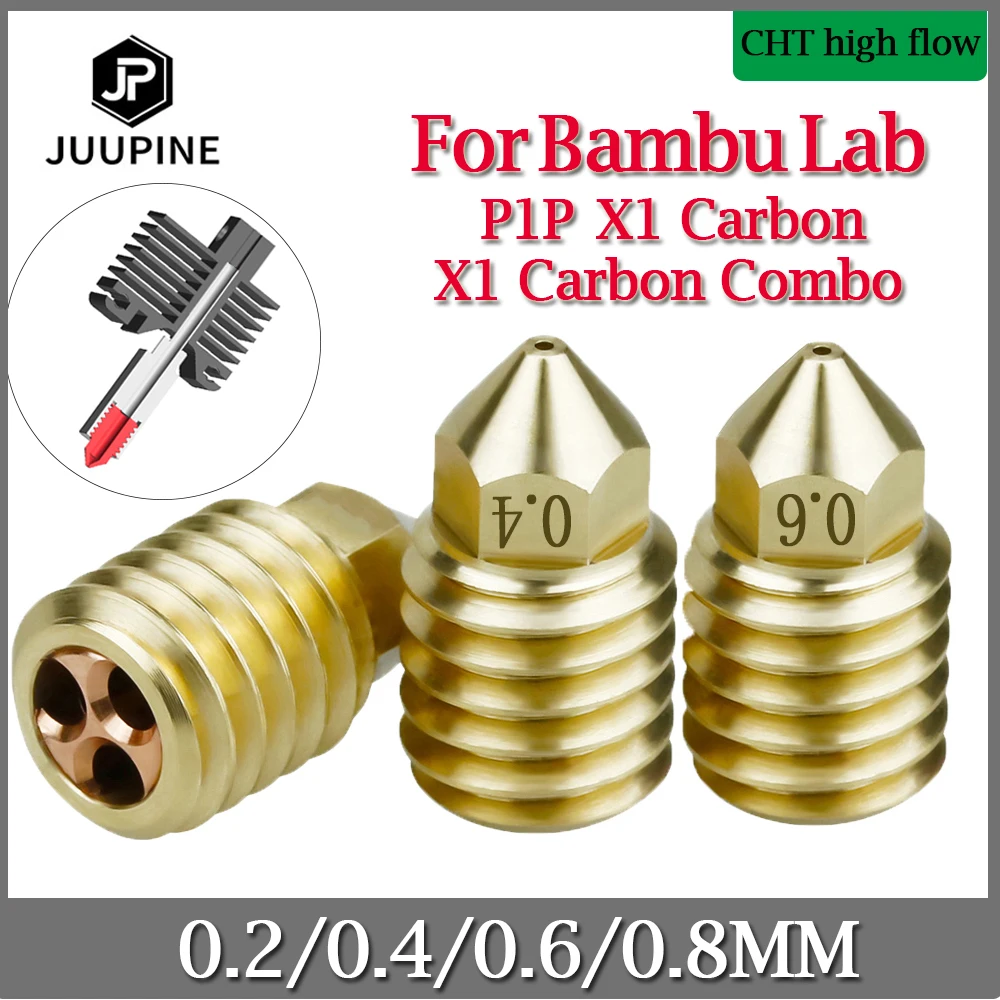 

CHT Brass High Flow Nozzle 0.4/0.6 M6 Thread Nozzle 1.75MM Filament For Bambulab X1 Carbon X1-Carbon Combo P1P Upgraded Hotend