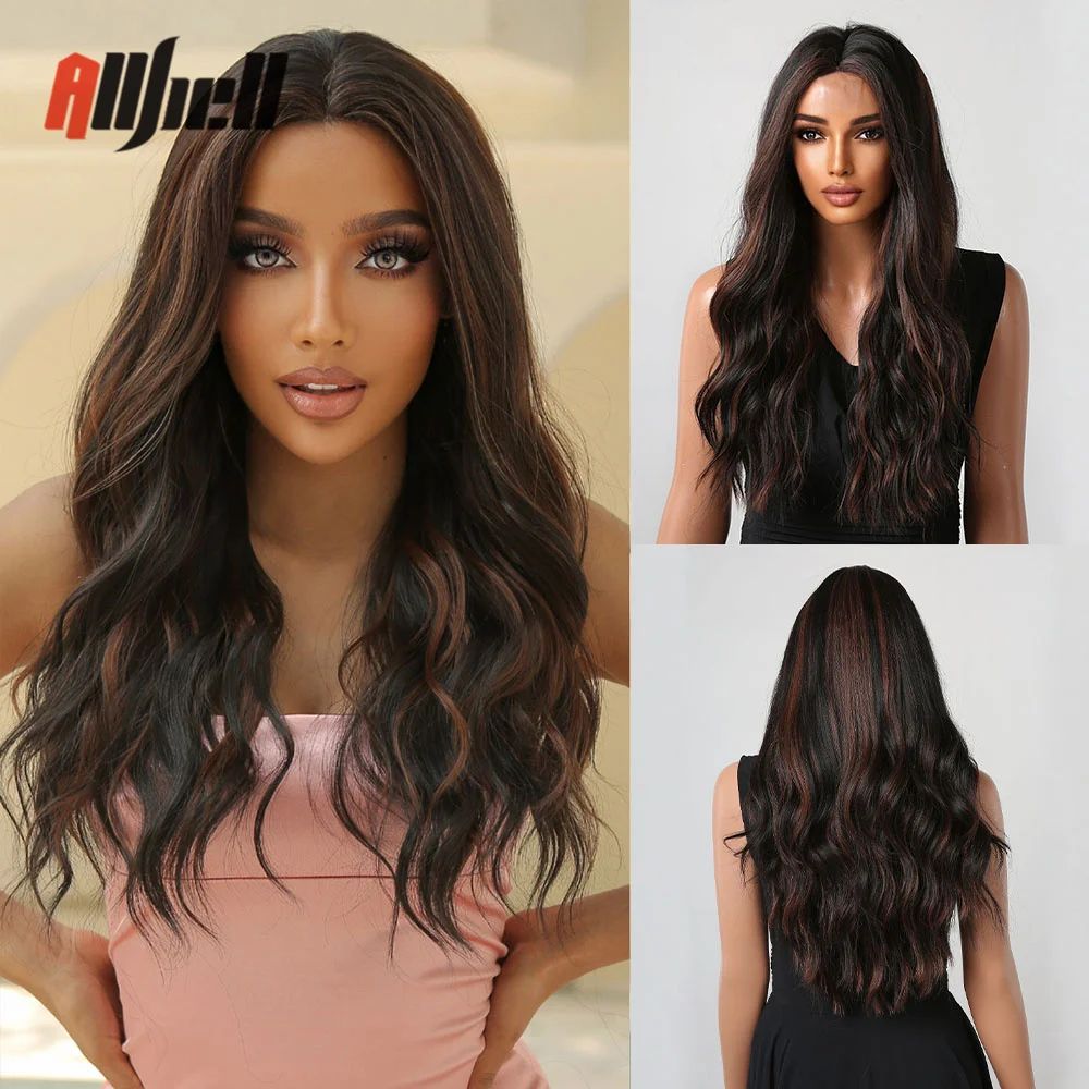 

Synthetic Red Brown Black Hairline Lace Wig for Black Women Afro Long Wavy Cosplay Daily Natural Hair Wigs Heat Resistant Fibre