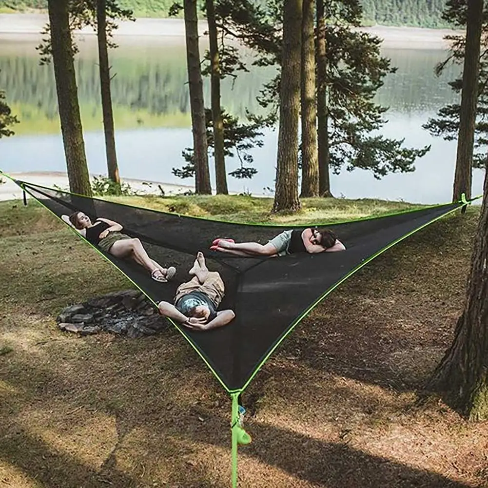 Camping Hammock Giant Aerial Camping Hammock Travel Sleeping Swing Bed Multi-Person Outdoor Triangle Hammock Nylon Rope Garden