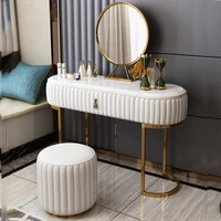 modern luxury dressing table marble top steel legs console table with mirror and stool for bedroom furniture