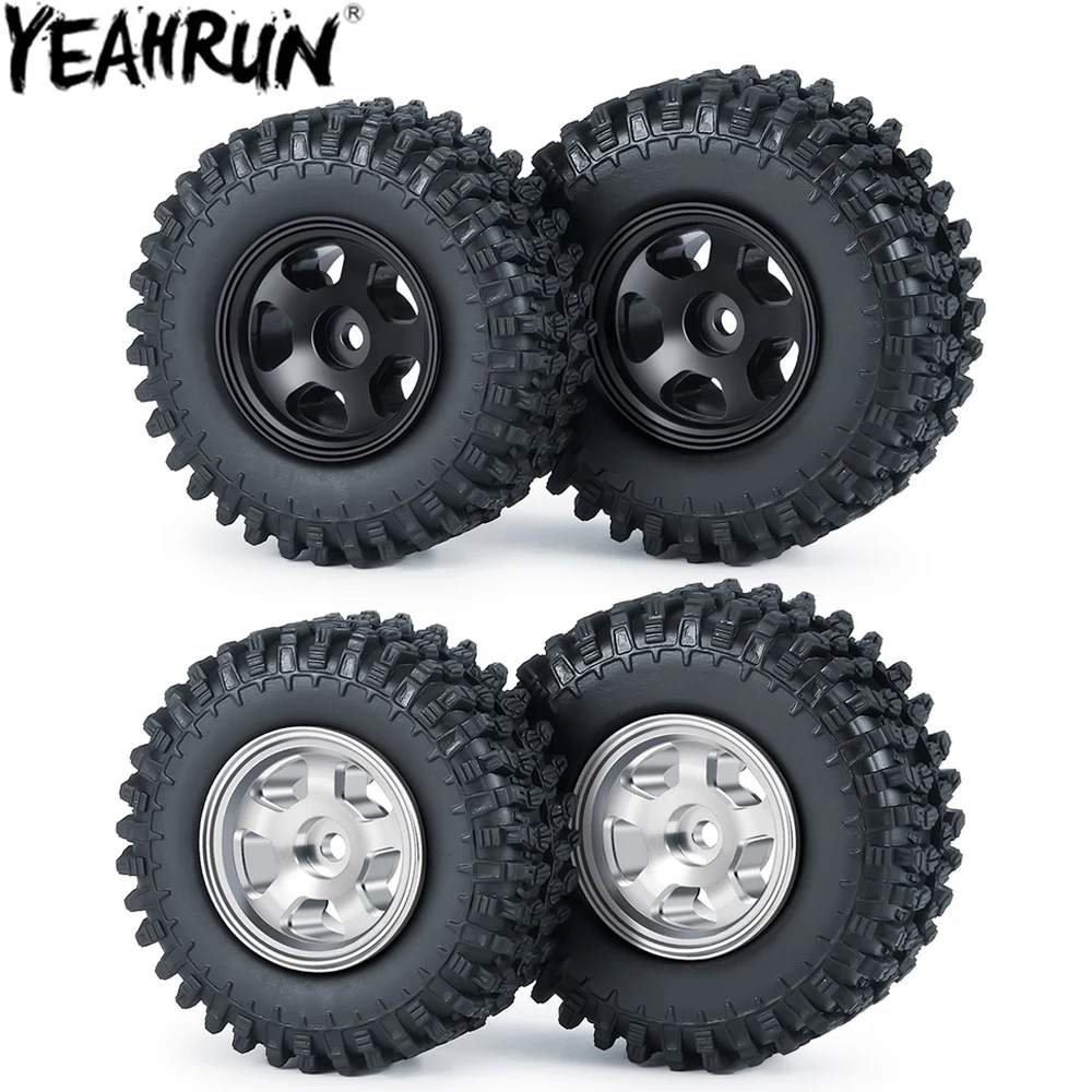 

YEAHRUN 4PCS SCX24 Wheels Tires Set Metal Beadlock Wheel Rims & 1.0" Rubber Tyre for Axial 1/24 RC Crawler Car 90081 AXI00001