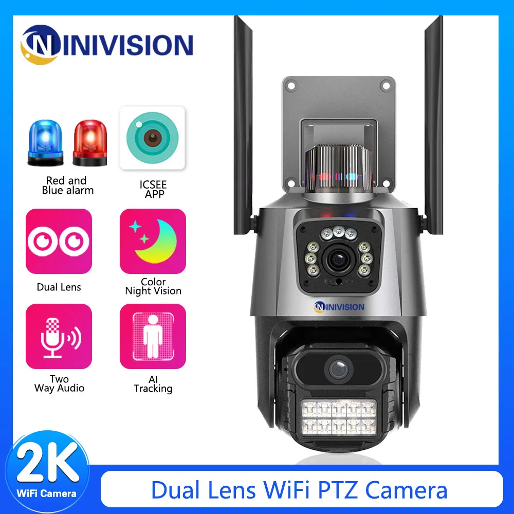 

2K 4MP PTZ WIFI Dual Lens Camera Two Audio CCTV Surveillance Outdoor Auto Tracking Night Full Color Wireless Waterproof Security
