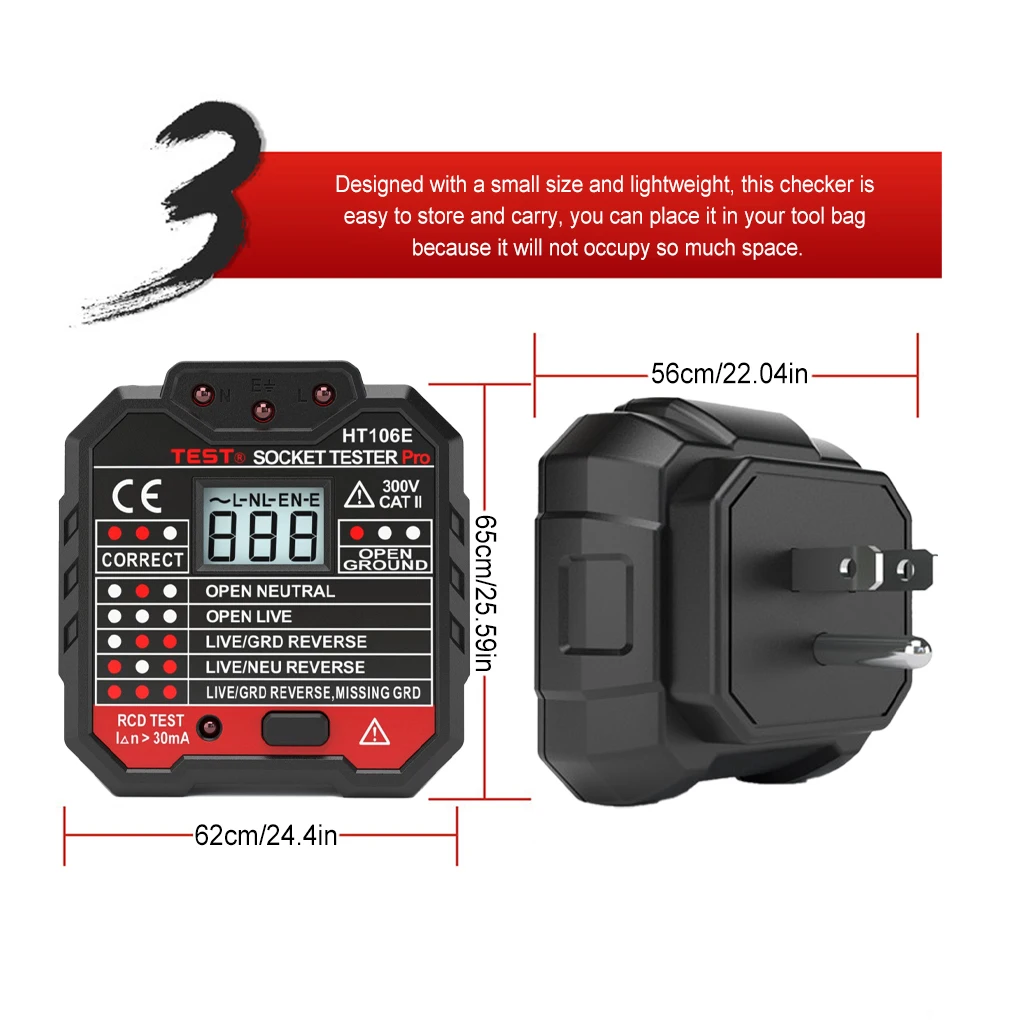Тестер розеток светодиодный цифровой электрический детектор напряжения фазы