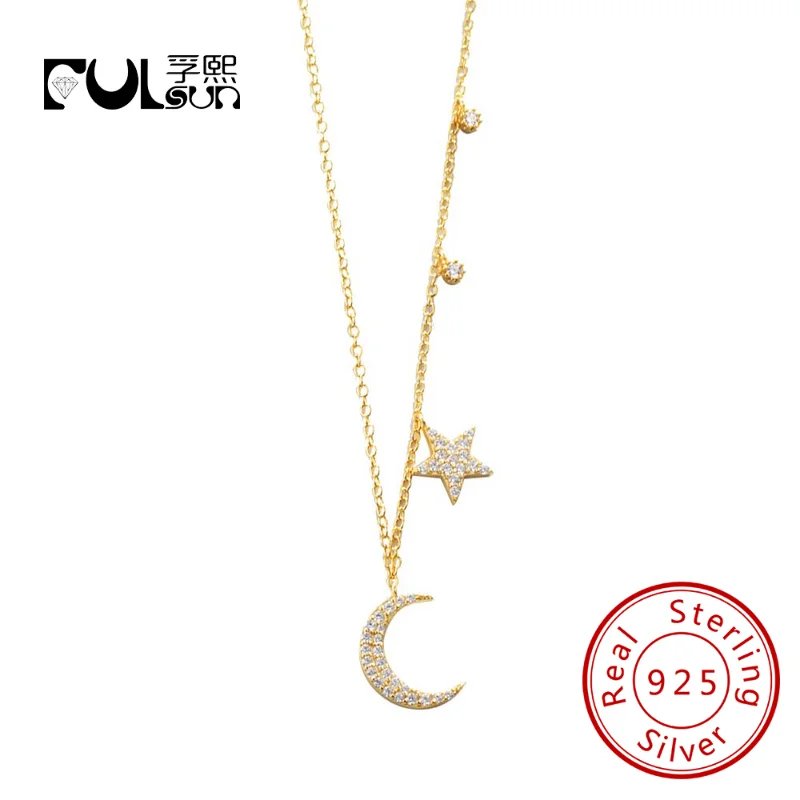 

Trendy dainty Moon Star Cubic Zirconia charm Necklace s925 silver jewelry Choker necklace for Women Anniversary