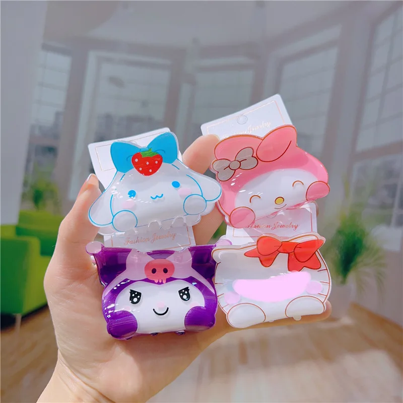 

12 шт. Hellokitty Sanrio Kawali Kuromi Mymelody Cinnamoroll круглая заколка для волос зажим для волос Акула аксессуары для волос детские игрушки подарок для девочки