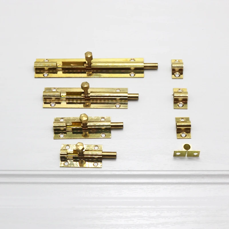 Top Selling Brass Doors Slide Latch Lock Bolt Latch Barrel Home Gate Safety Hardware Screws 4 Size 1.5/2/3/4 Inch Gold Color