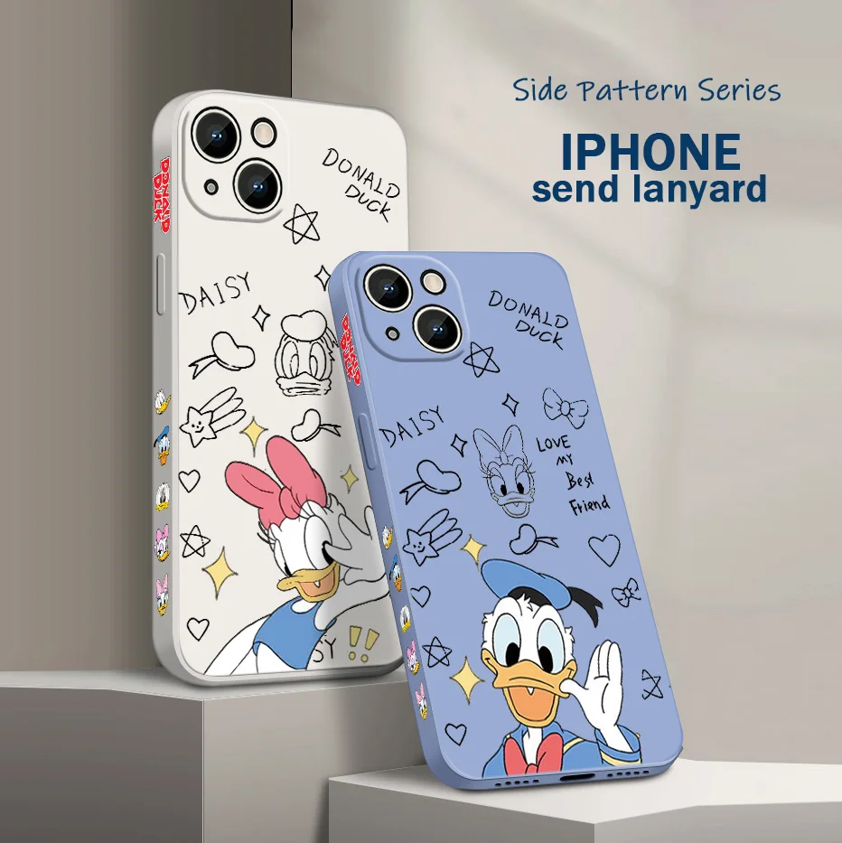 

Disney Donald Daisy Duck Case For iPhone 13 12 11 Pro Max mini XS XR X 8 7 6S 6 Plus Liquid Left Rope Funda Phone Cover