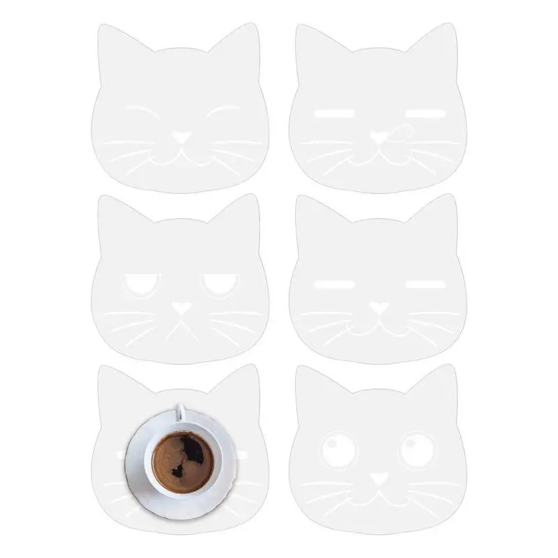 Cute Coasters Cat Head Acrylic Coasters Clear 6PCS/Set Cup Coaster Heat Resistant For Dining Table Desk Coffee Bar Gift