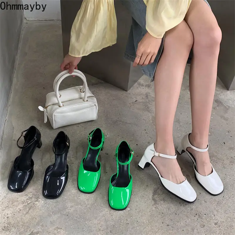 

Женские босоножки на толстом каблуке, повседневные сандалии с круглым носком и ремешком на щиколотке сзади, лето 2022