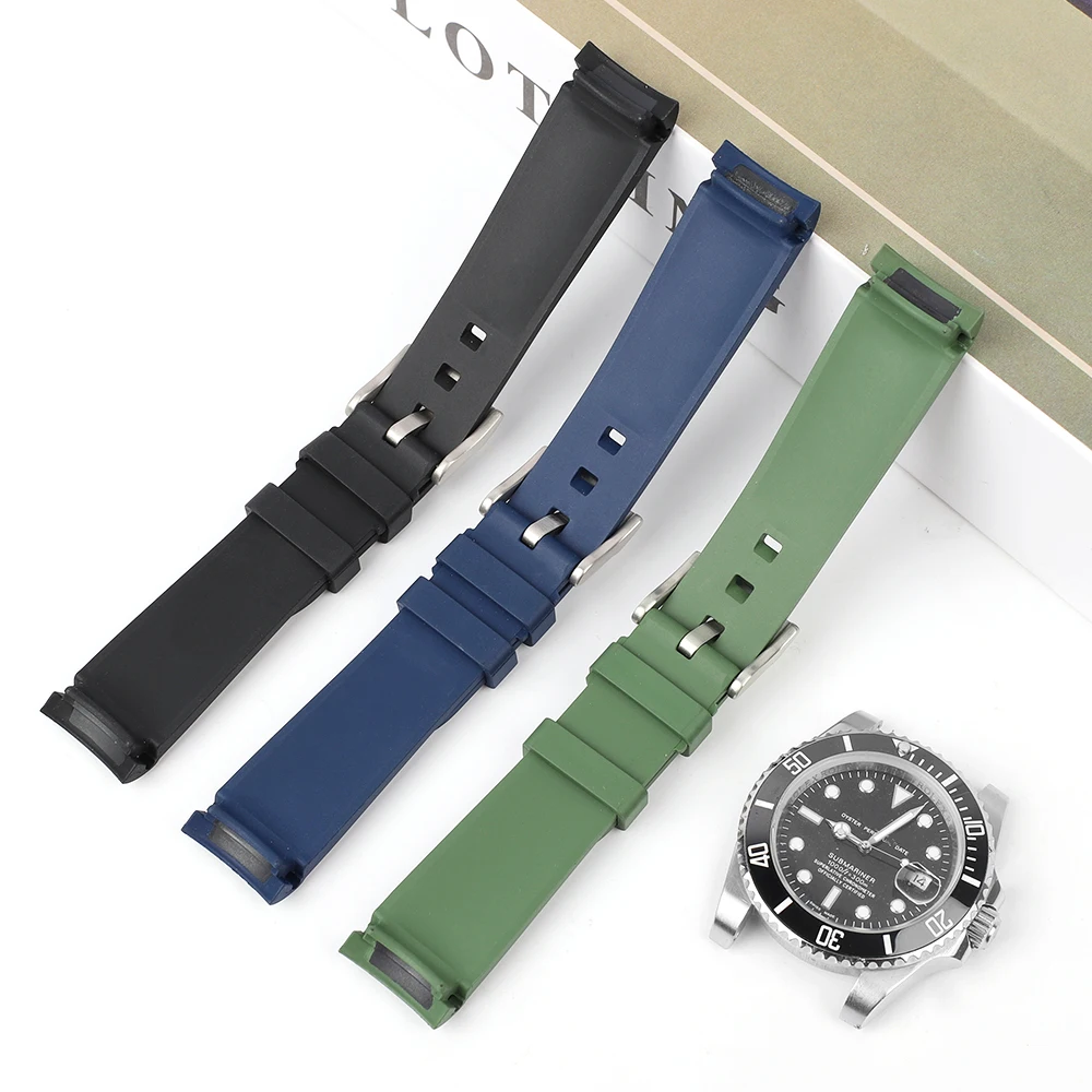 High Quality FKM Rubber Curved End Watch Band 20mm Waterproof Replacement Strap Wristband Diving Watch Accessories for Men Women