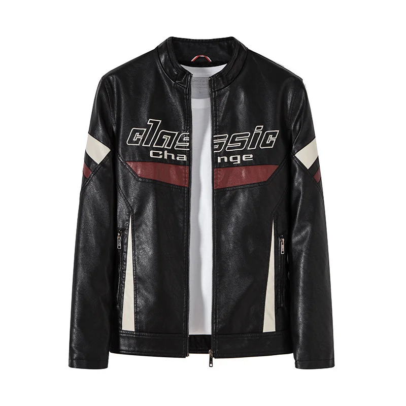 

Мужская винтажная мотоциклетная куртка, Черная байкерская кожаная куртка с вышивкой, зимняя куртка-бомбер из искусственной кожи с флисовой подкладкой, 2019