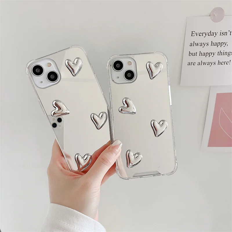 

Luxury Korea 3D Love Heart Shockproof Mirror Phone Case for Samsung S22 Ultra S21 FE S20 S10 Note 20 A32 52 12 13 53 51 71 50 70