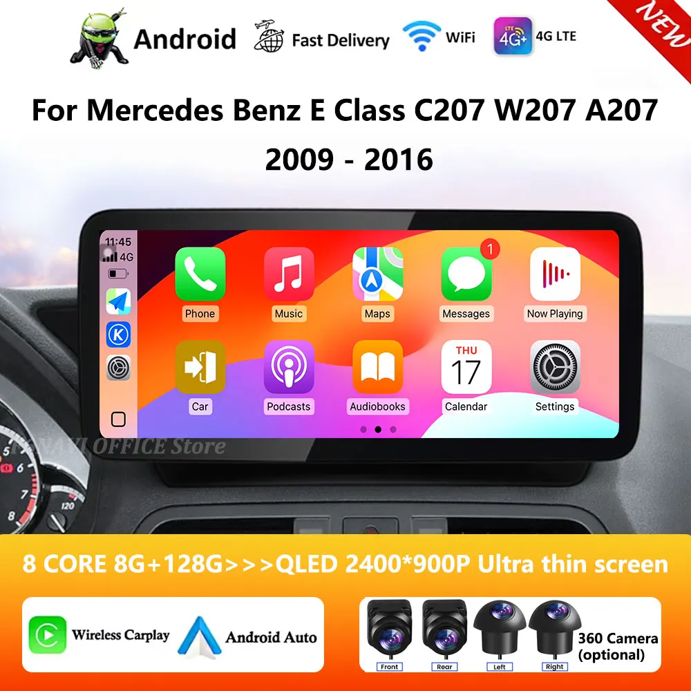 Фото Android 16 Стерео GPS 4G для Mercedes Benz E Class C207 W207 A207 2009-2016 Беспроводной Carplay Автомобильный радиоприемник Мультимедийный плеер WiFi №1