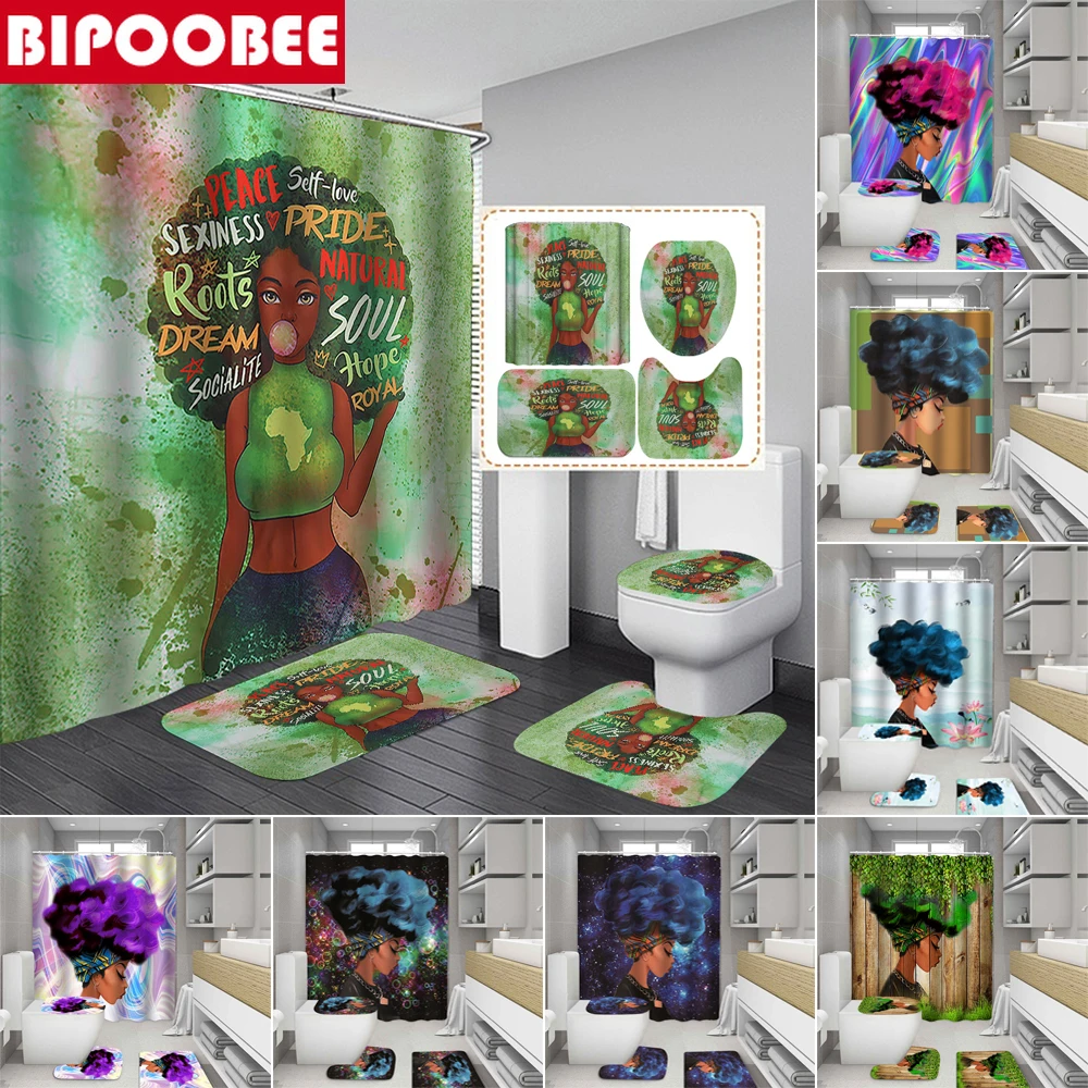 Занавеска для душа африканская девочка набор нескользящих ковриков коврик