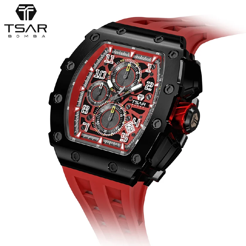 

TSAR BOMBA Mens Watches Sapphire Crystal Japan Quartz Movement Wristwatch Waterproof Chronograph Date Clock Luxury Male Gift