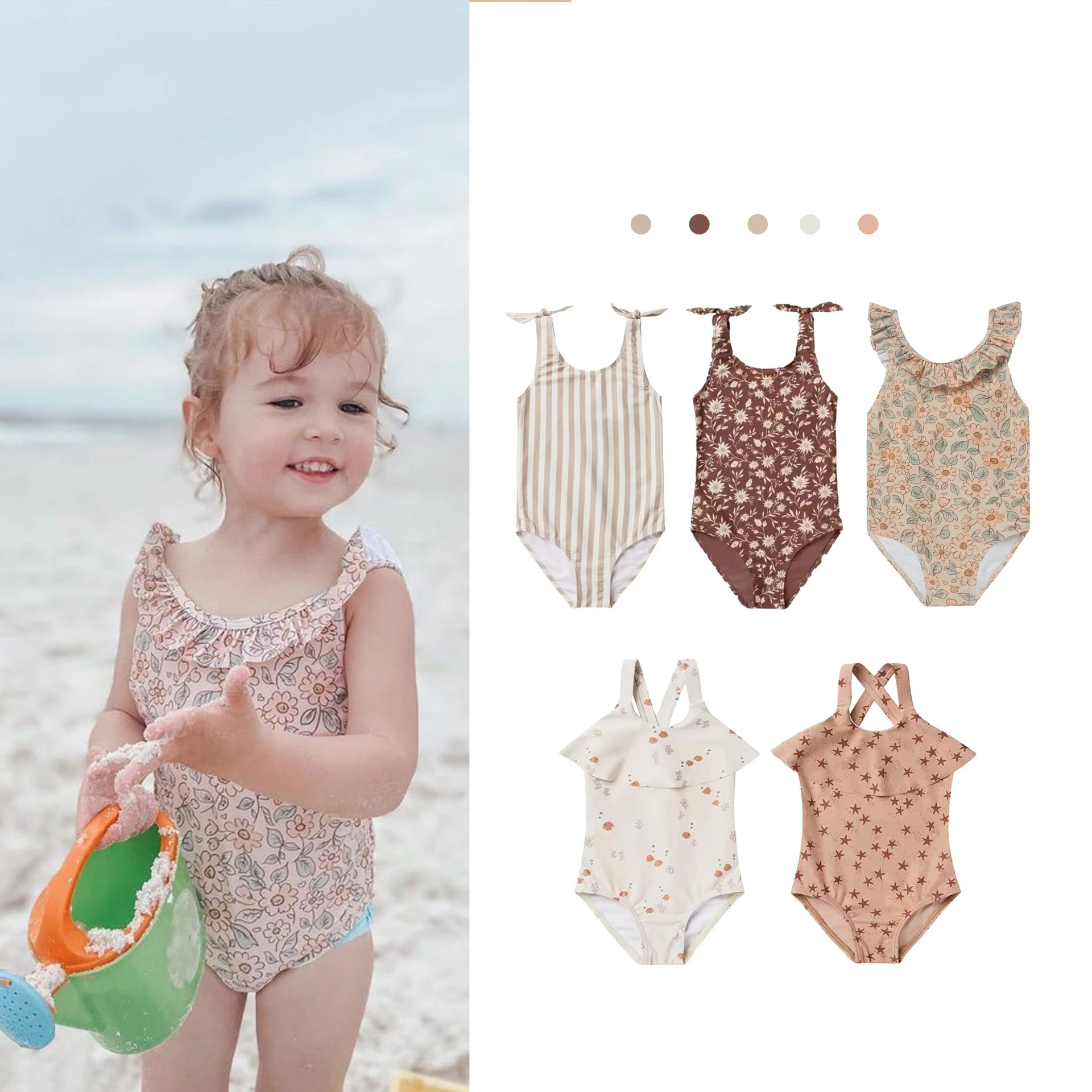 

Слитный купальник-бикини для девочек, детский купальник принцессы с оборками и открытой спиной для спа, купальник для девочек, одежда для де...