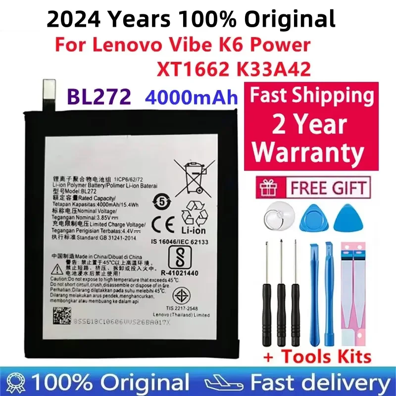 100% оригинальный аккумулятор 4000 мАч BL272 для Lenovo Vibe K6 Power XT1662 K33A42 сменные