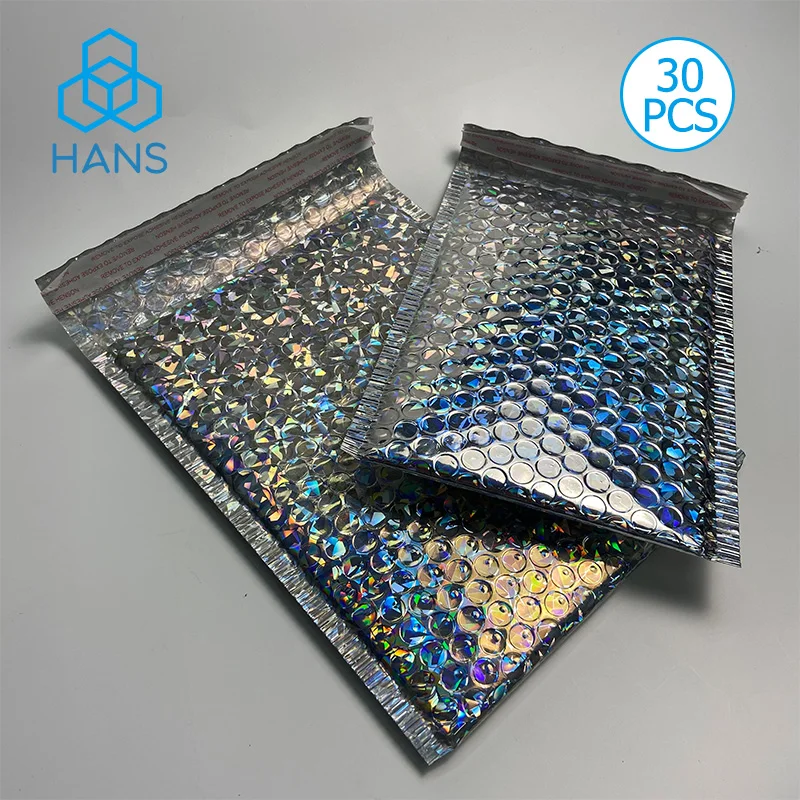 30 Pack Rainbow Holographic Poly Bubble Mailers Padded Self Adhesive Mailing Shipping Envelopes