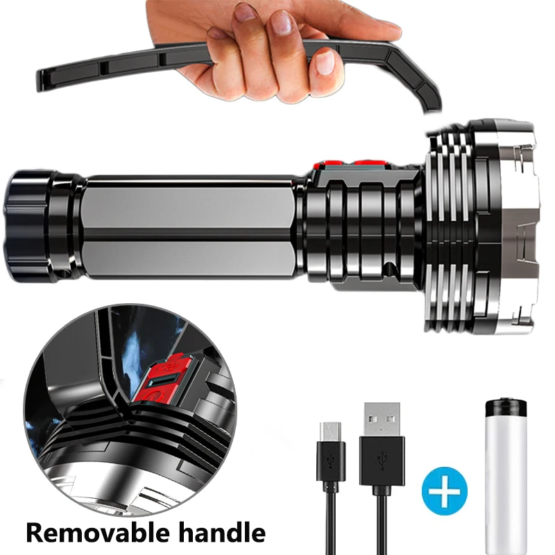 

Светодиодные фонарики с 7-ядерным взрывом, ручной фонарь, перезаряжаемый от USB COB со встроенным аккумулятором 18650, наружное освещение для кем...