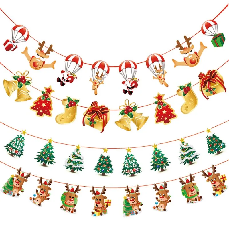 3m Christmas Banners Paper Hanging Flags Santa Claus Snowman Deer Xmas Tree Bunting Garland Merry Decorations for Home | Дом и сад