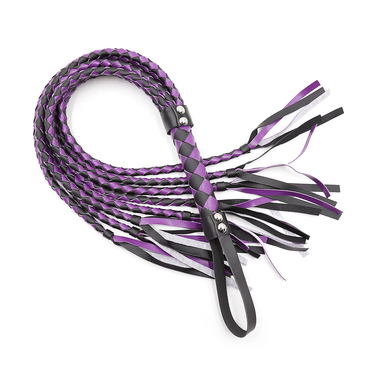 

VaHppy Sex Games Toys Whip Eight-strand Braid 88cm 190g PU Black/White/Purple Tassel Tail Handle with diamonds Spanking Couple