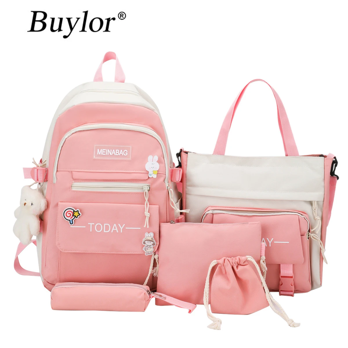 

Buylor Cute Women Backpacks College Student Schoolbag Nylon Travel Backpack Multi-Pocket Female Girls Laptop Book Pack Mochilas