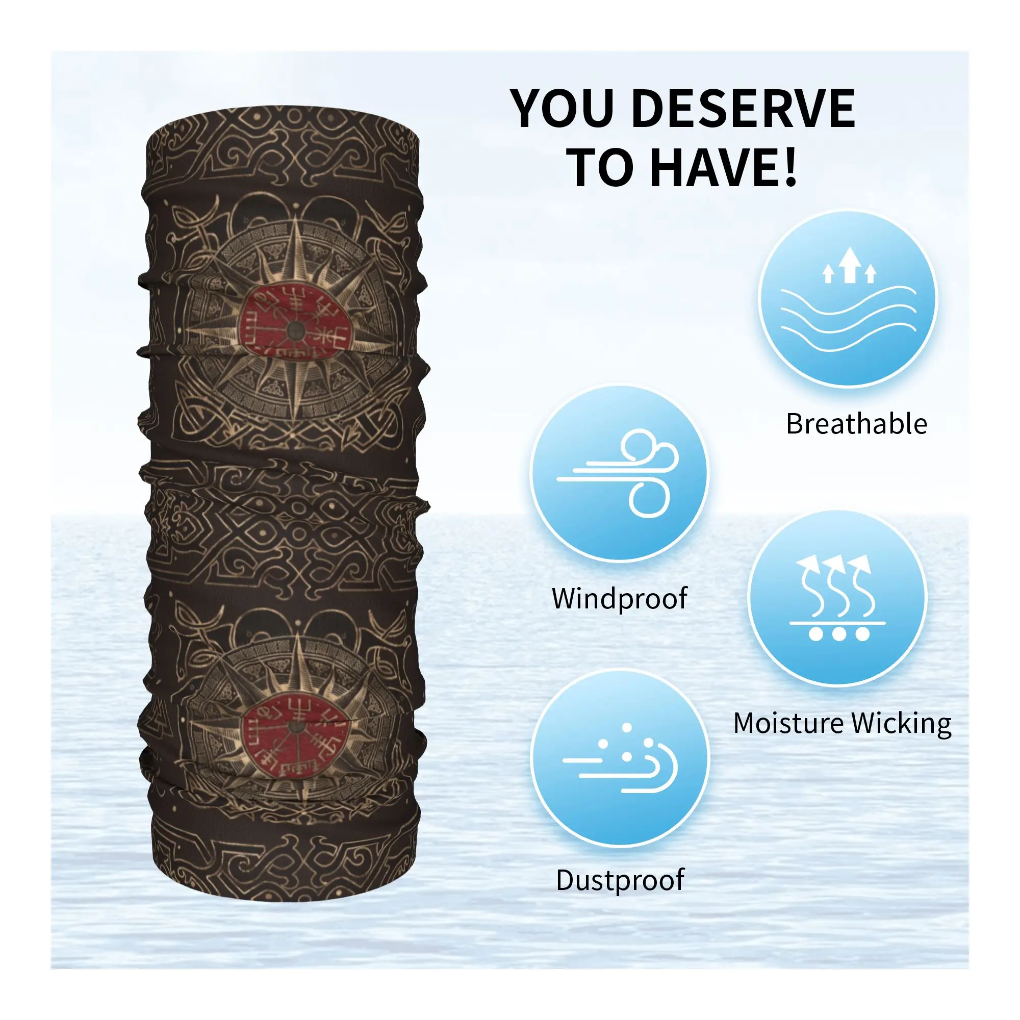 Фото Пользовательские Vegvisir Viking Compass, гетры для женщин и мужчин, ветрозащитный зимний шарф-бандана Vikings Valhalla для пеших прогулок №3
